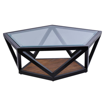 Cibo Hexagon Glass Coffee Table with Black Frame — view 3