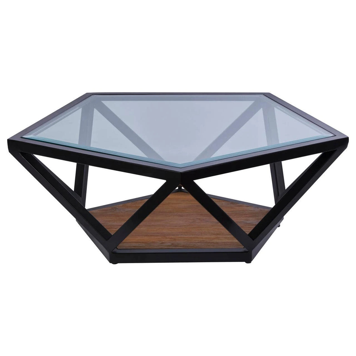 Cibo Hexagon Glass Coffee Table with Black Frame — view 1