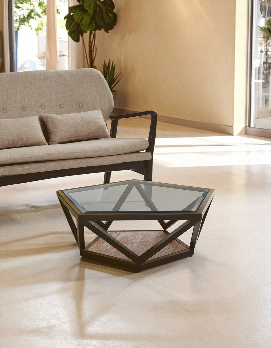 Cibo Hexagon Glass Coffee Table with Black Frame — view 7