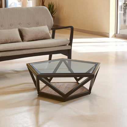 Cibo Hexagon Glass Coffee Table with Black Frame — view 8