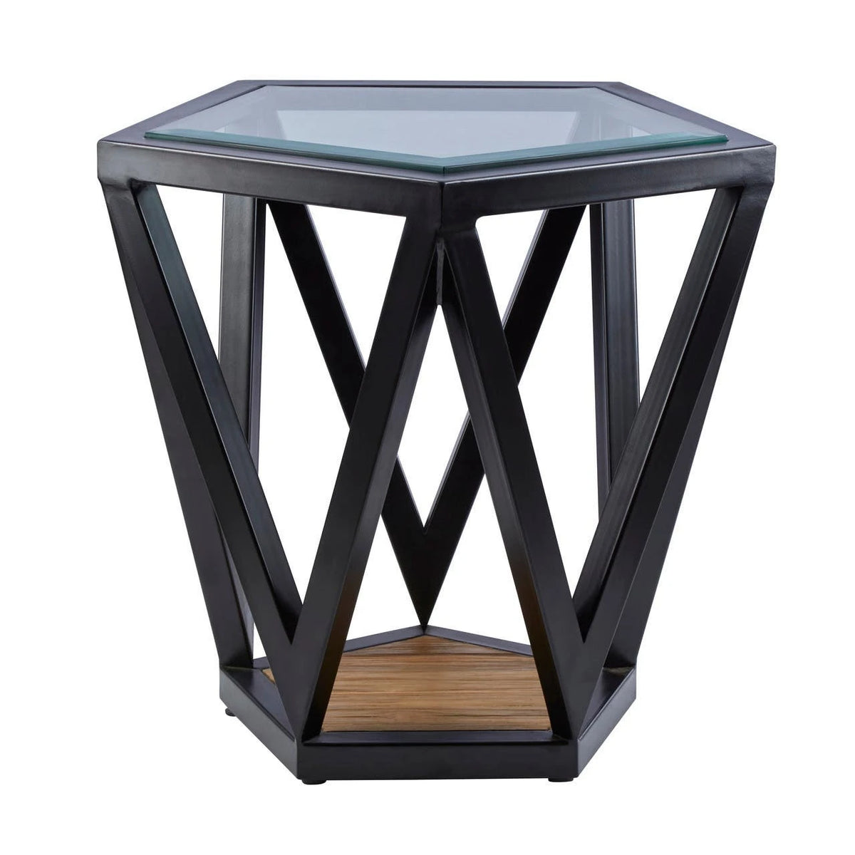 Cibo Hexagon Glass Side Table with Black Frame — view 1
