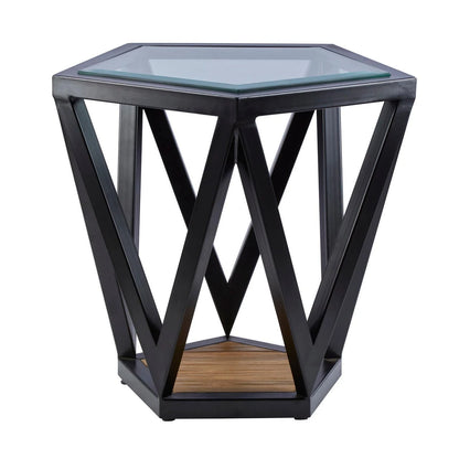 Cibo Hexagon Glass Side Table with Black Frame — view 1