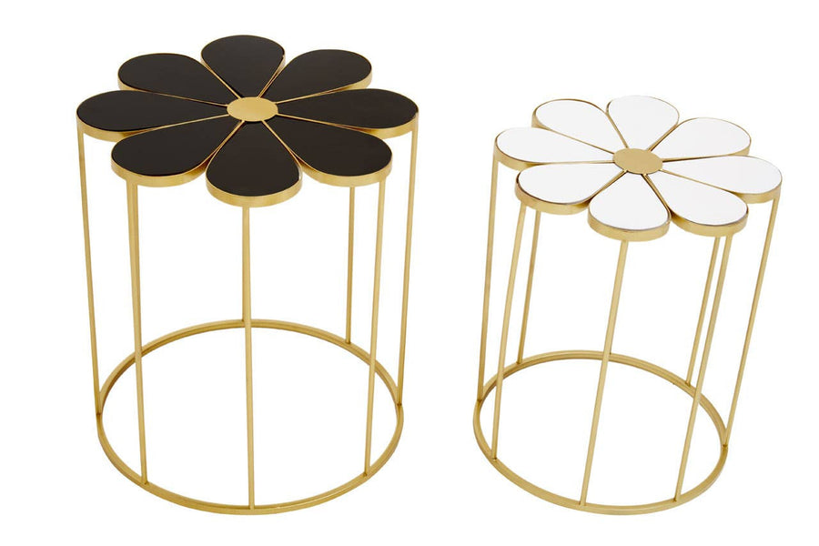 Jodie Set Of Two Black And White Petal Side Tables