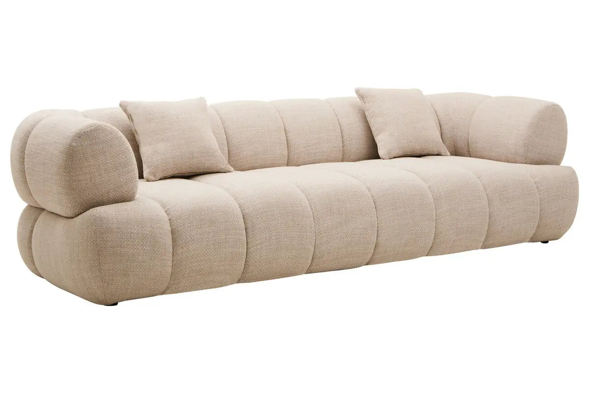 Ordona Cream Velvet Fabric 3 Seater Sofa