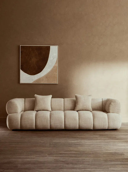 Ordona Cream Velvet Fabric 3 Seater Sofa