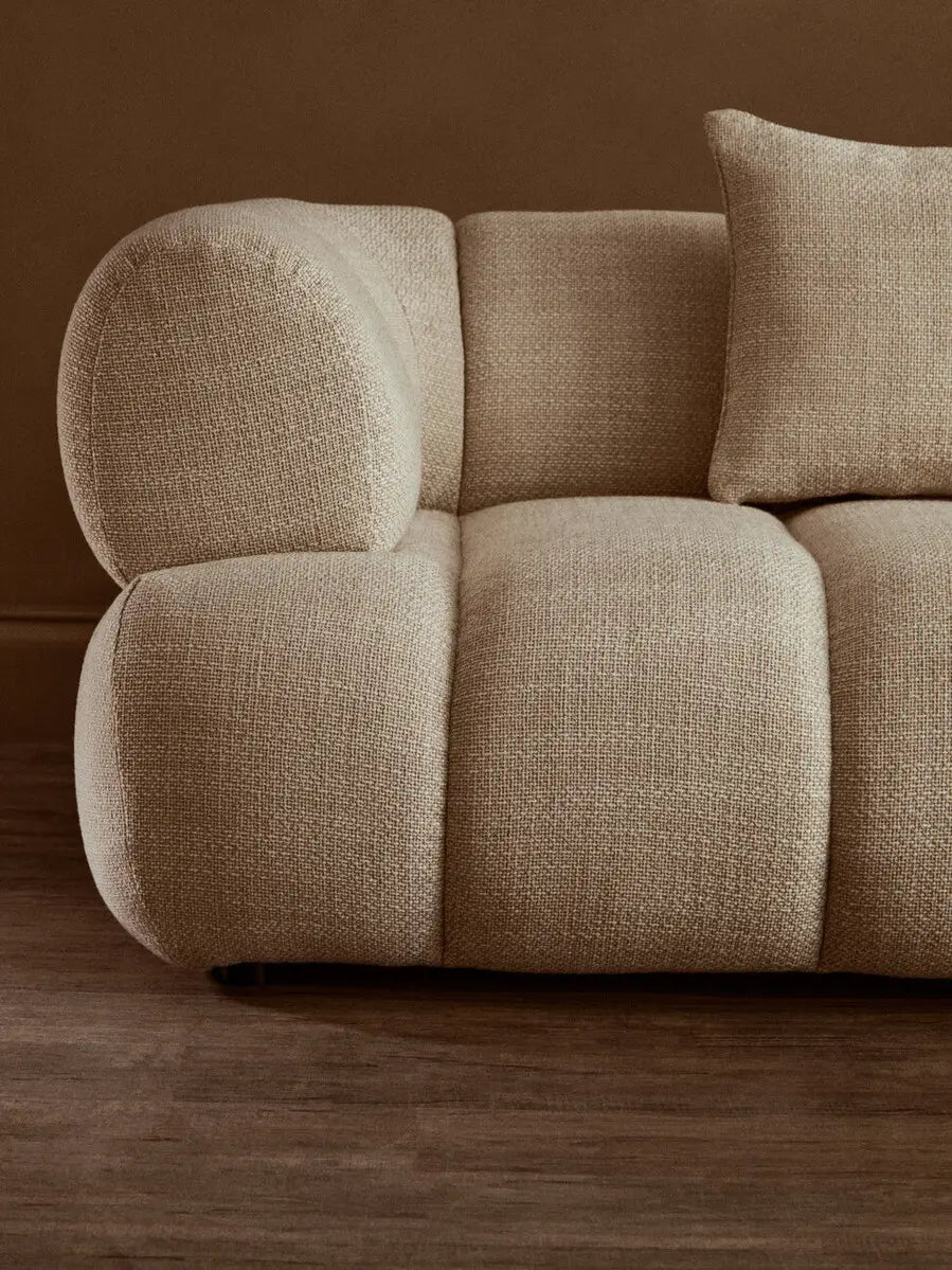 Ordona Cream Velvet Fabric 3 Seater Sofa
