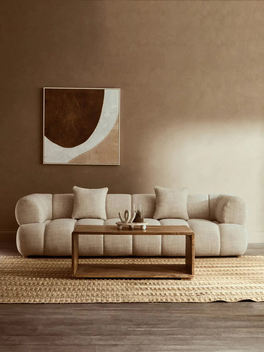 Ordona Cream Velvet Fabric 3 Seater Sofa