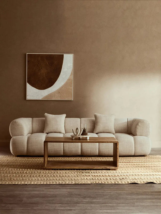Ordona Cream Velvet Fabric 3 Seater Sofa