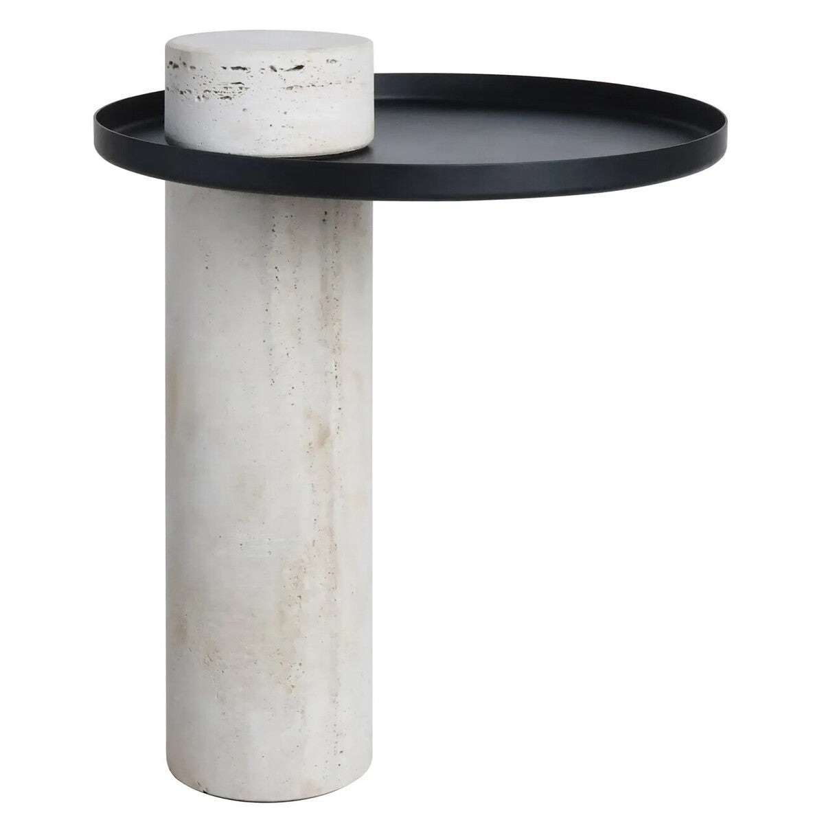Mahon Travertine Column Base Side Table with Metal Top – image 2