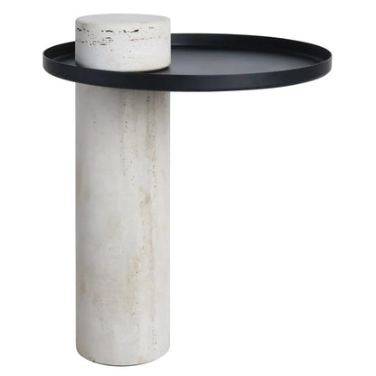 Mahon Travertine Column Base Side Table with Metal Top – image 2