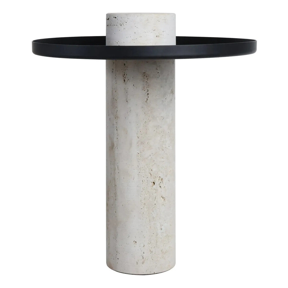 Mahon Travertine Column Base Side Table with Metal Top – image 3