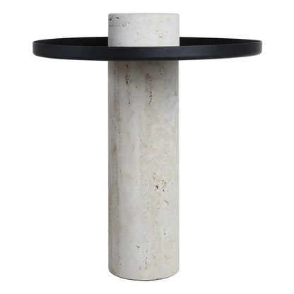 Mahon Travertine Column Base Side Table with Metal Top – image 3