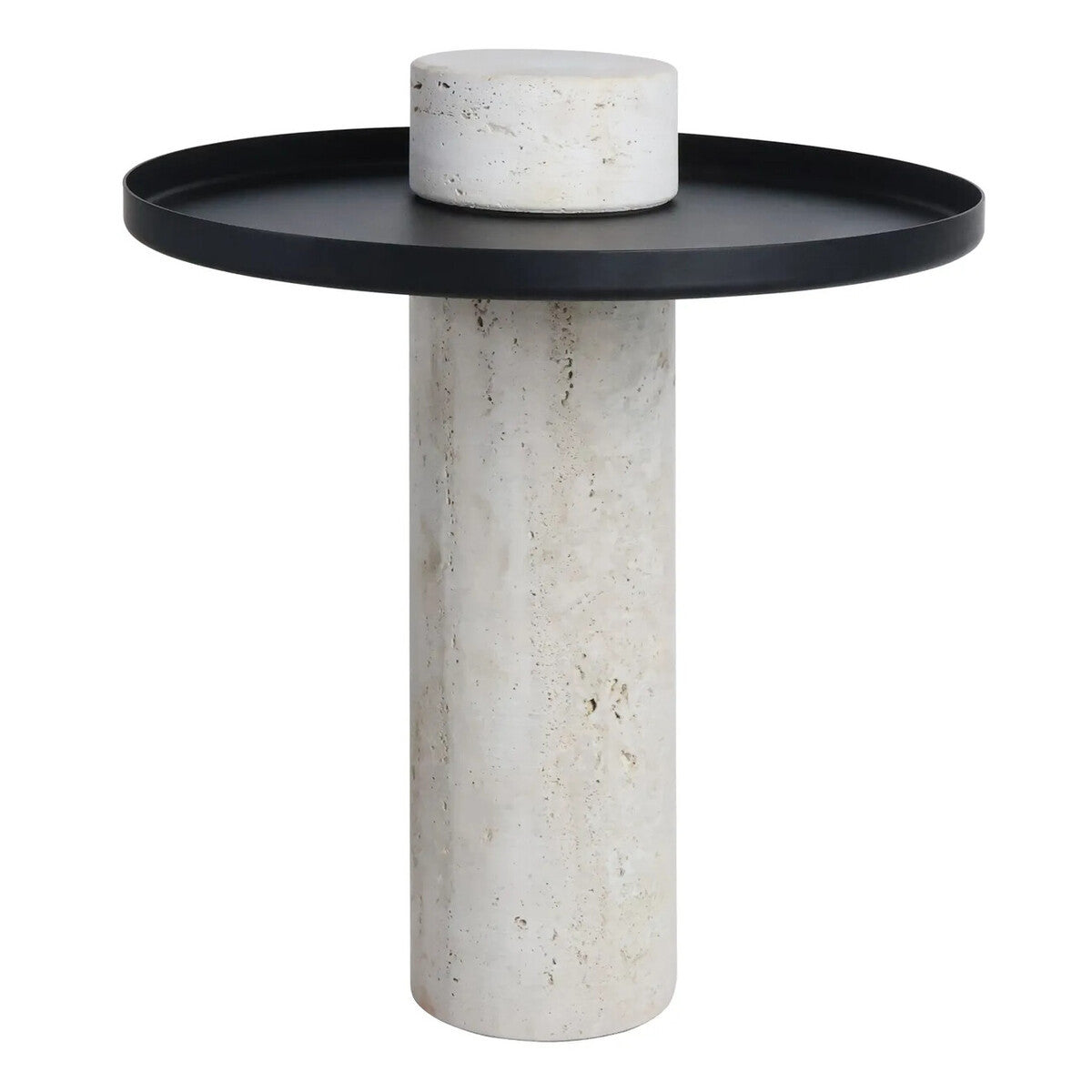 Mahon Travertine Column Base Side Table with Metal Top – image 4