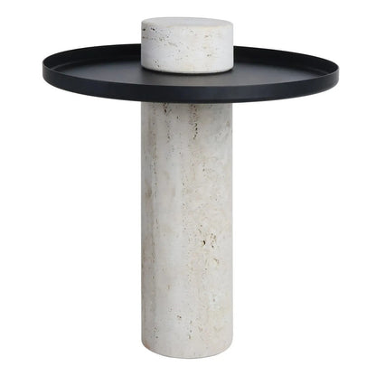 Mahon Travertine Column Base Side Table with Metal Top – image 4