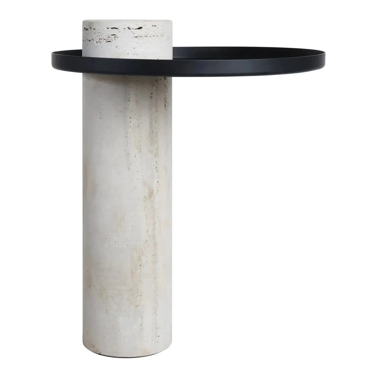 Mahon Travertine Column Base Side Table with Metal Top – image 1