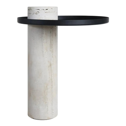 Mahon Travertine Column Base Side Table with Metal Top – image 1