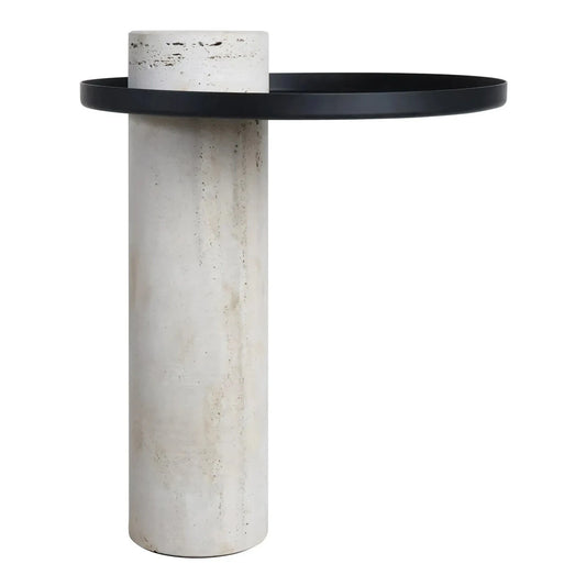 Mahon Travertine Column Base Side Table with Metal Top – image 1