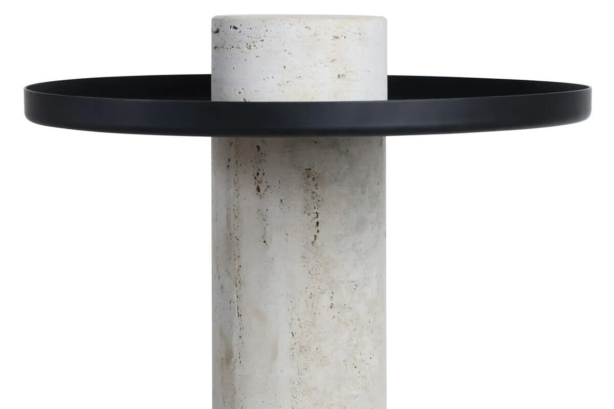 Mahon Travertine Column Base Side Table with Metal Top – image 5