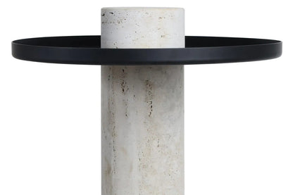 Mahon Travertine Column Base Side Table with Metal Top – image 5