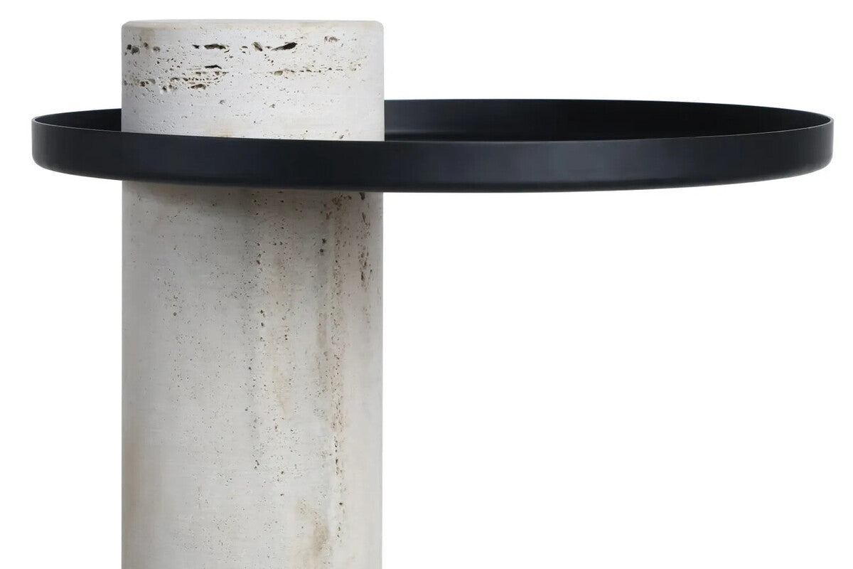 Mahon Travertine Column Base Side Table with Metal Top – image 6