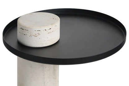 Mahon Travertine Column Base Side Table with Metal Top – image 8