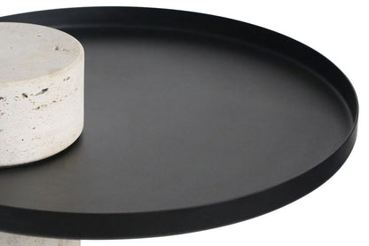 Mahon Travertine Column Base Side Table with Metal Top – image 9