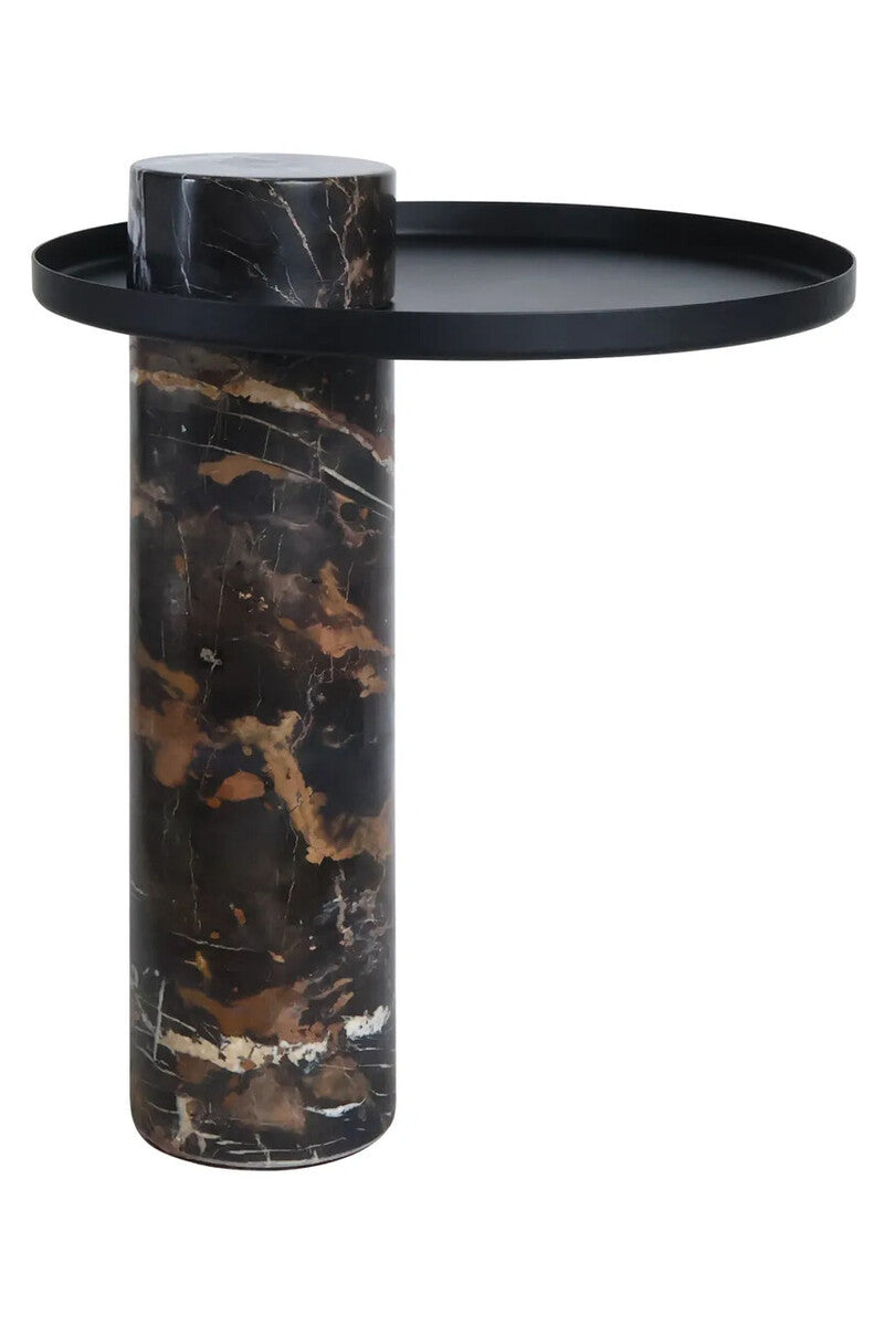 Mahon Black and White Marble Column Base Side Table with Metal Top – image 2