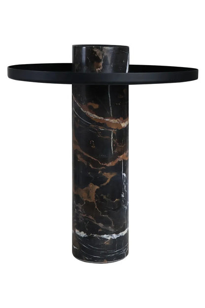 Mahon Black and White Marble Column Base Side Table with Metal Top – image 3