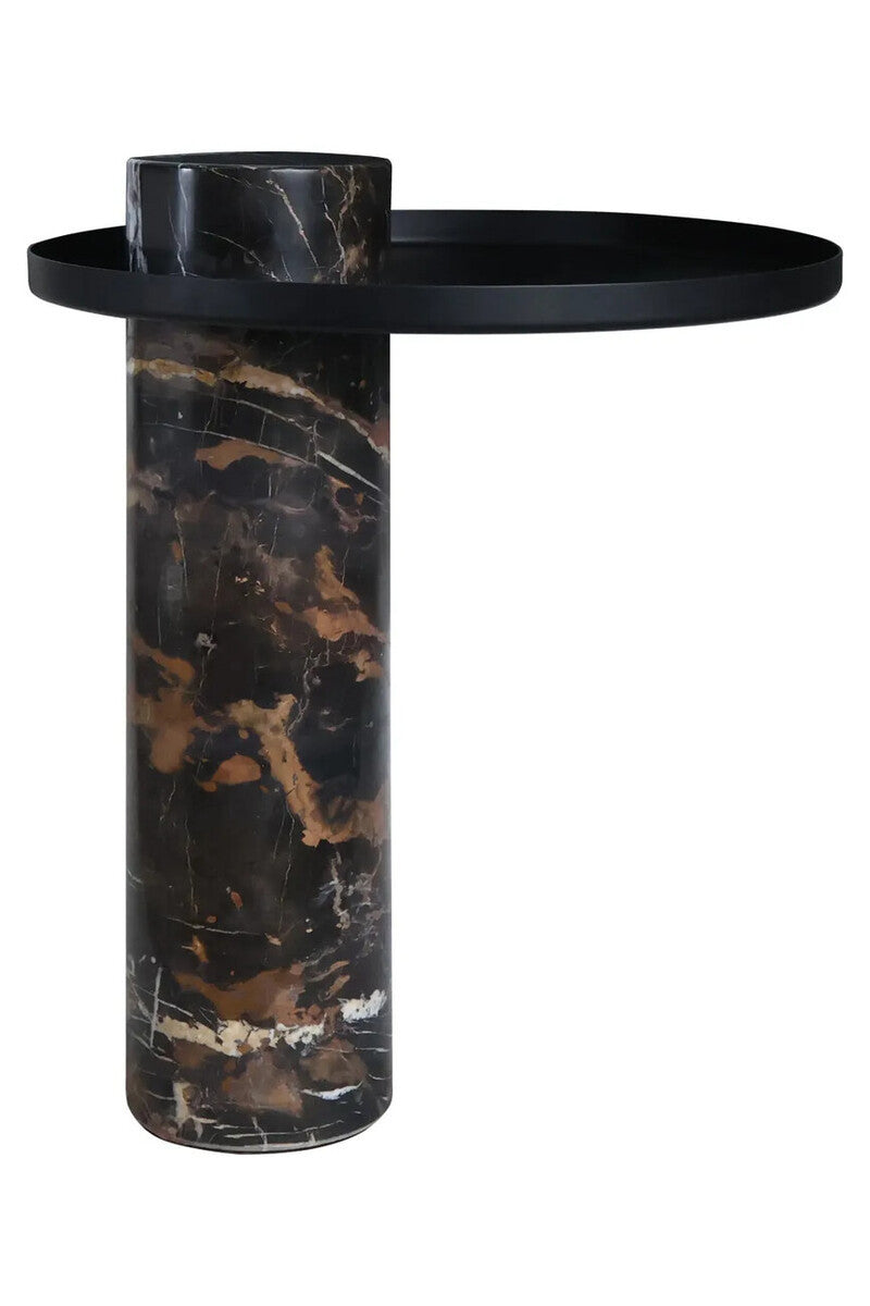 Mahon Black and White Marble Column Base Side Table with Metal Top – image 1