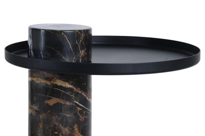 Mahon Black and White Marble Column Base Side Table with Metal Top – image 4