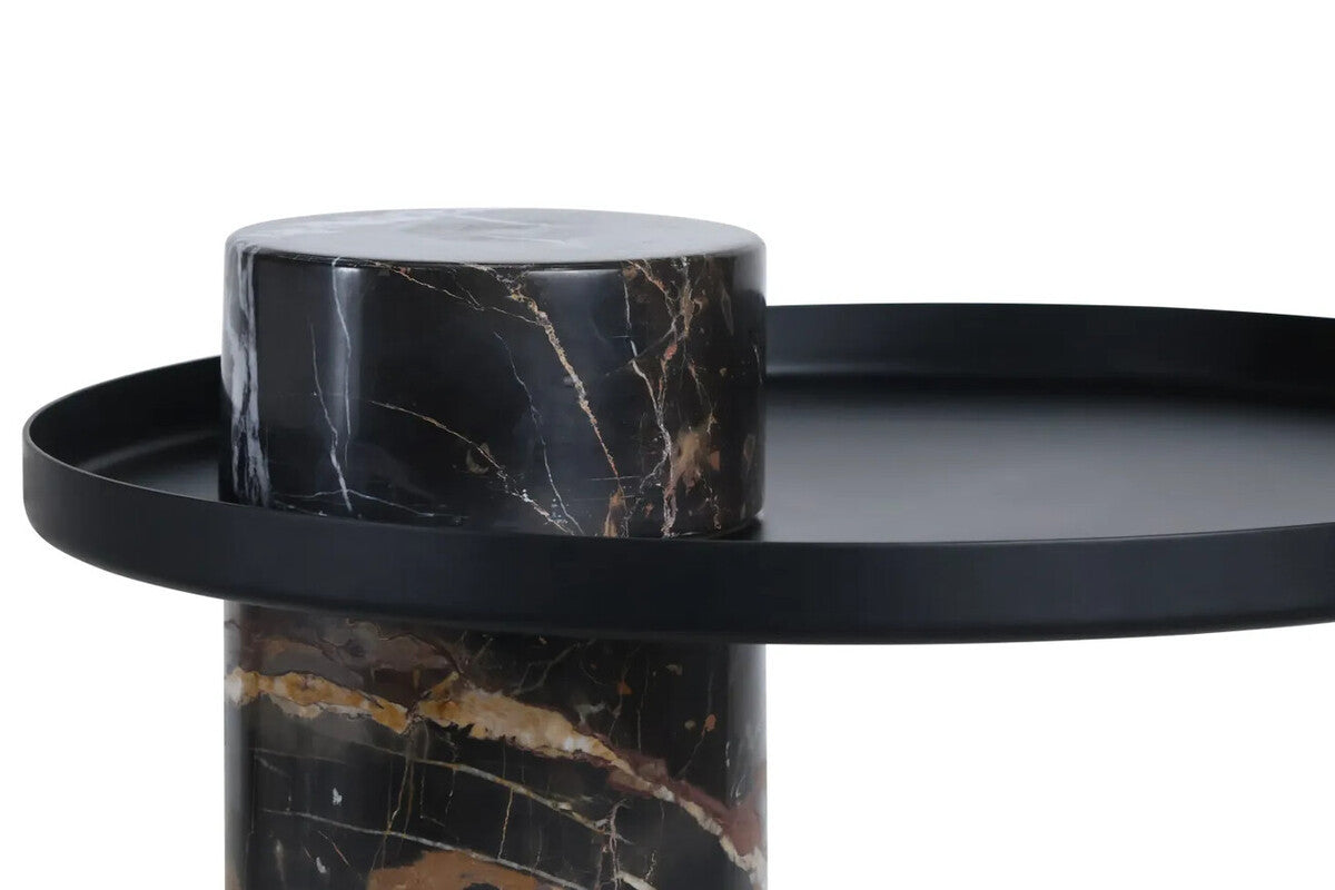 Mahon Black and White Marble Column Base Side Table with Metal Top – image 5