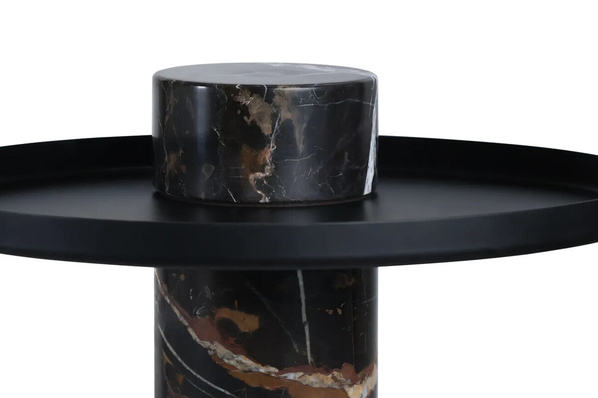 Mahon Black and White Marble Column Base Side Table with Metal Top – image 6