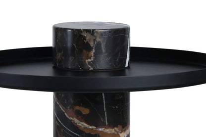 Mahon Black and White Marble Column Base Side Table with Metal Top – image 6