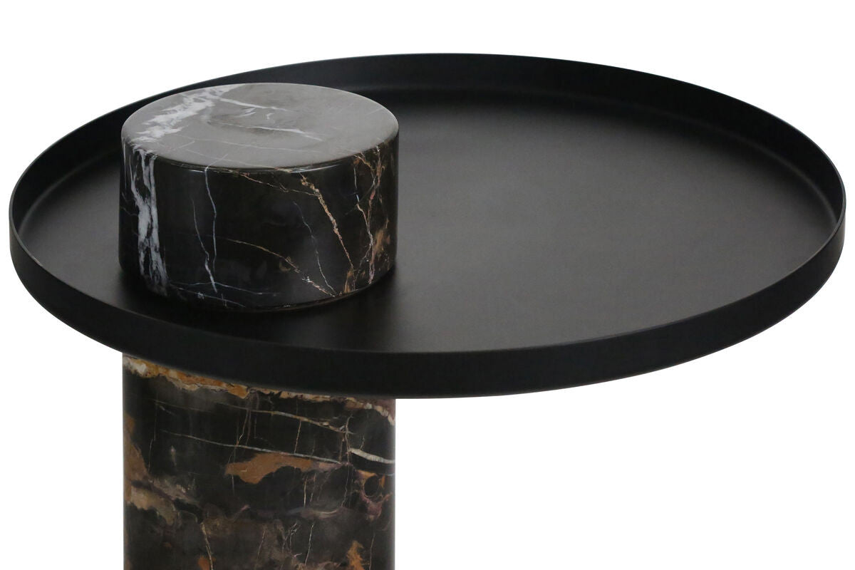 Mahon Black and White Marble Column Base Side Table with Metal Top – image 8