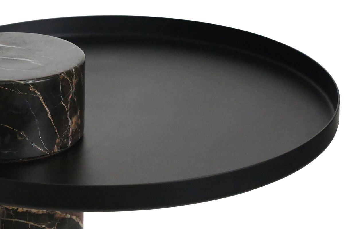 Mahon Black and White Marble Column Base Side Table with Metal Top – image 9