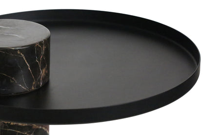 Mahon Black and White Marble Column Base Side Table with Metal Top – image 9