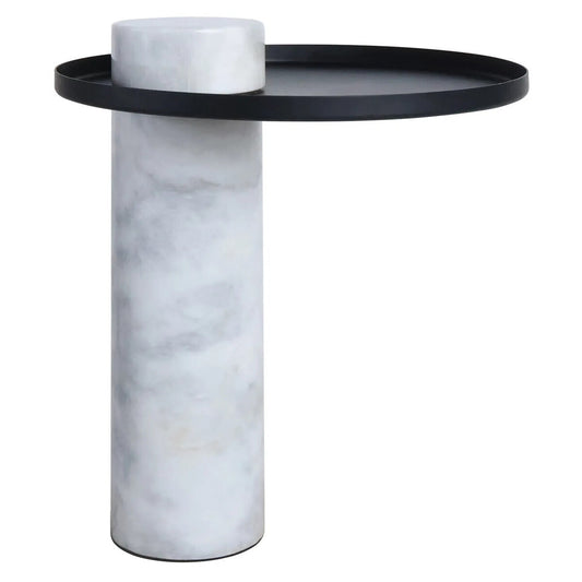 Mahon White Marble Column Base Side Table with Metal Top – image 1