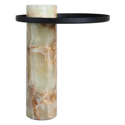 Mahon Onyx Column Base Side Table with Metal Top – image 1