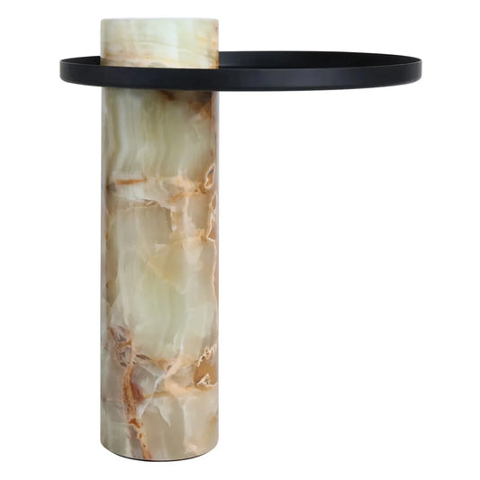 Mahon Onyx Column Base Side Table with Metal Top – image 1