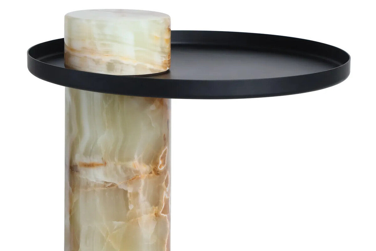 Mahon Onyx Column Base Side Table with Metal Top – image 4