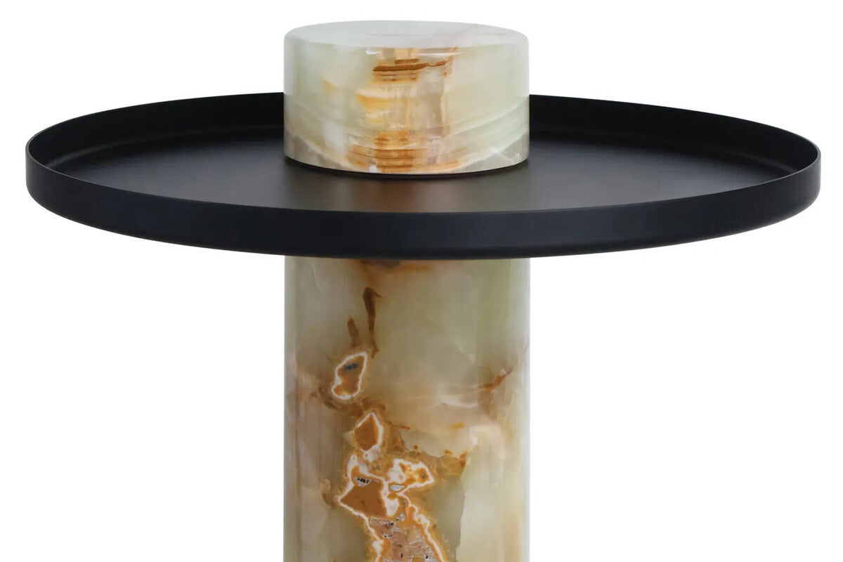Mahon Onyx Column Base Side Table with Metal Top – image 5