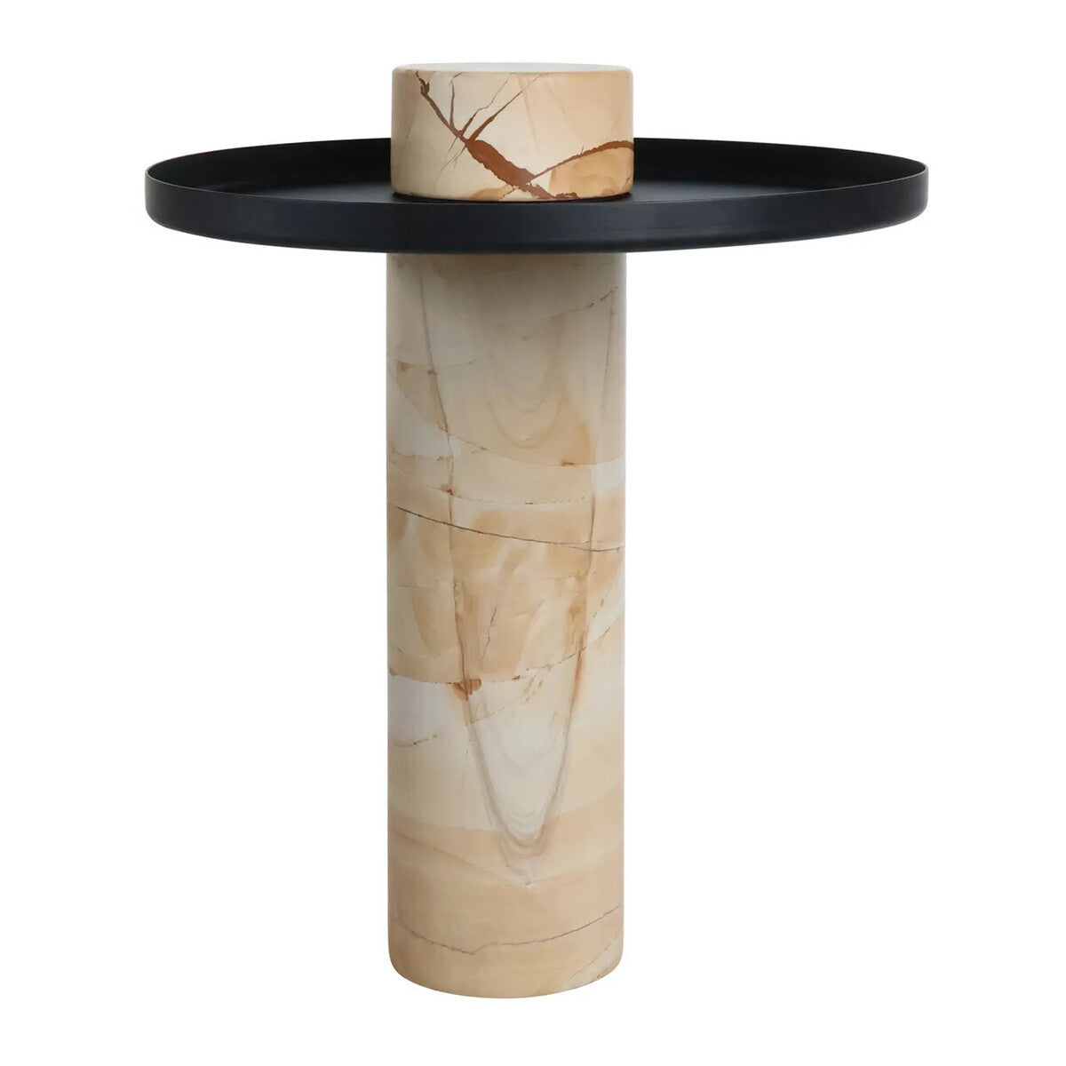 Mahon Teak Wood Effect Marble Column Base Side Table with Metal Top – image 3