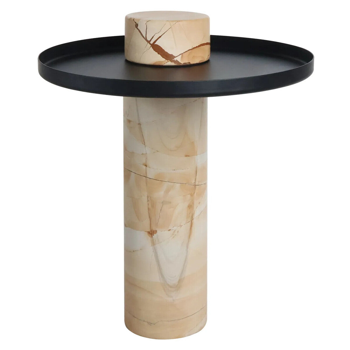 Mahon Teak Wood Effect Marble Column Base Side Table with Metal Top – image 4