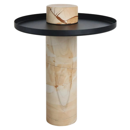 Mahon Teak Wood Effect Marble Column Base Side Table with Metal Top – image 4