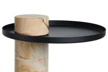 Mahon Teak Wood Effect Marble Column Base Side Table with Metal Top – image 5