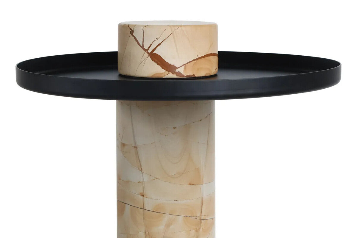 Mahon Teak Wood Effect Marble Column Base Side Table with Metal Top – image 6