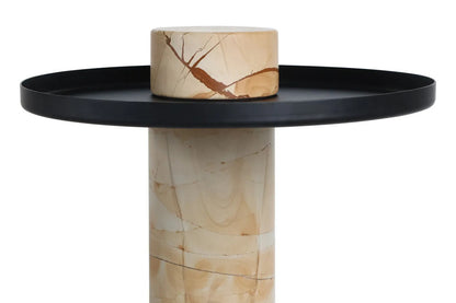 Mahon Teak Wood Effect Marble Column Base Side Table with Metal Top – image 6