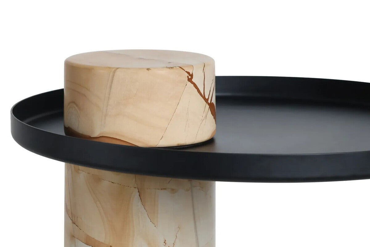 Mahon Teak Wood Effect Marble Column Base Side Table with Metal Top – image 7