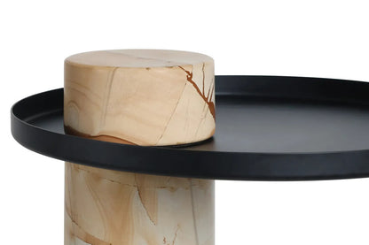 Mahon Teak Wood Effect Marble Column Base Side Table with Metal Top – image 7