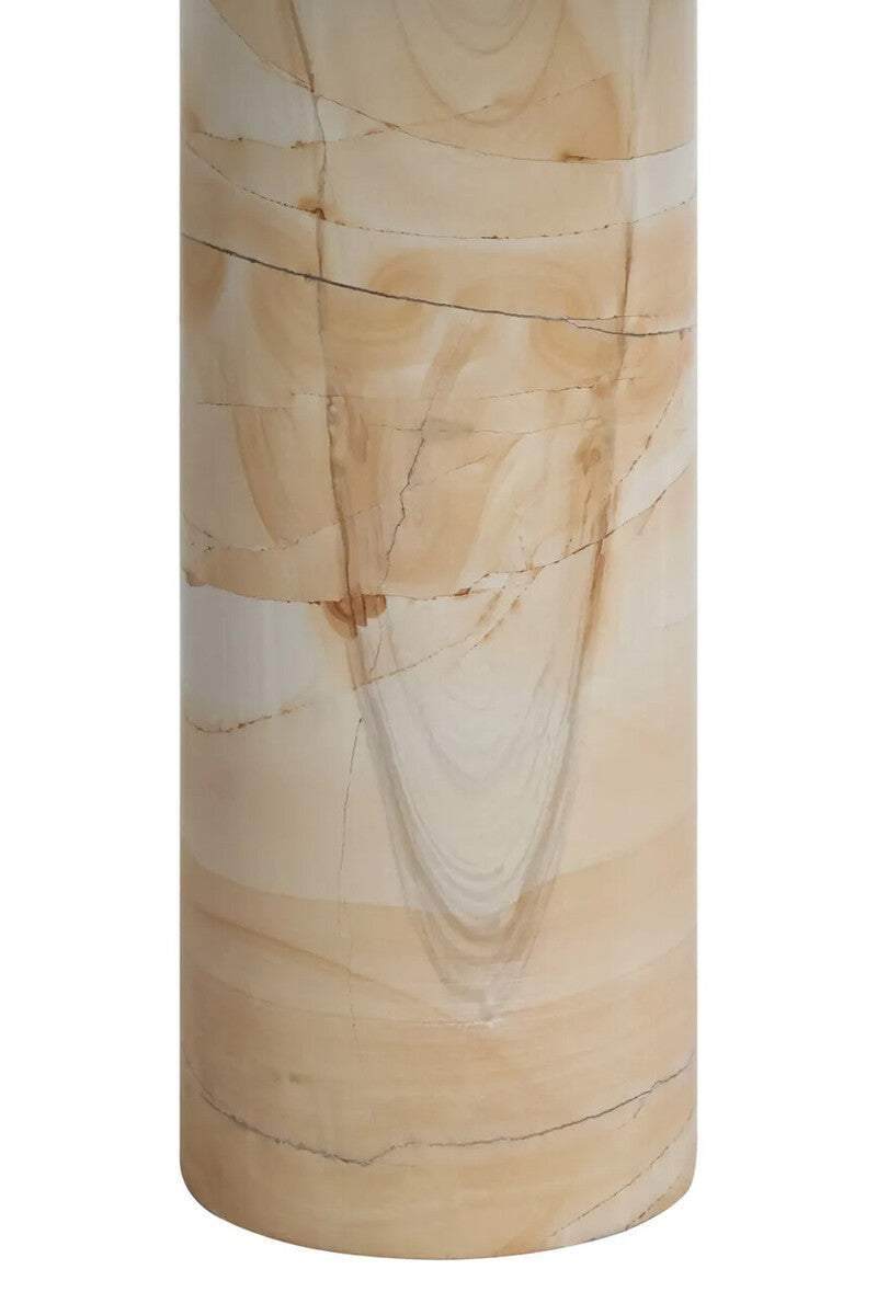 Mahon Teak Wood Effect Marble Column Base Side Table with Metal Top – image 8